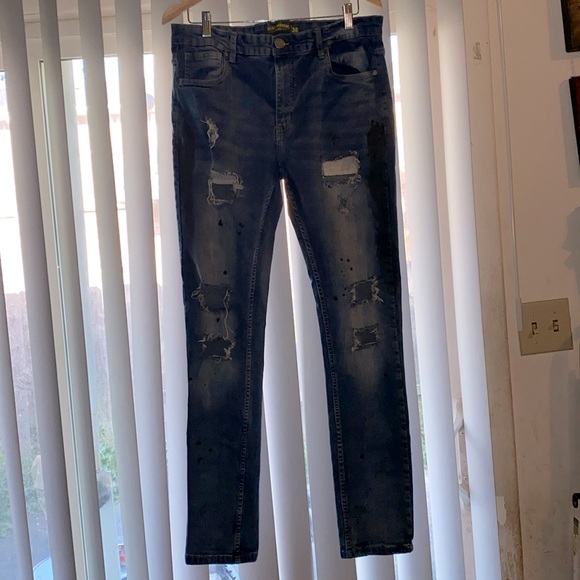 Men’s blue jeans with soldier theme on the front - Picture 1 of 10